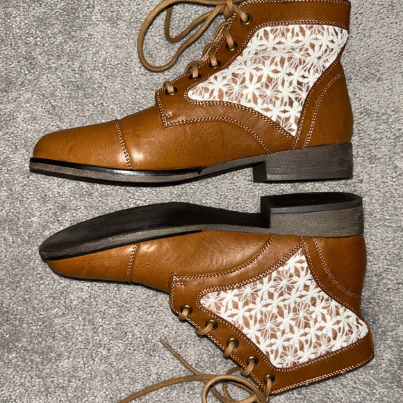 Madden Girl Brown and White Lace Up Boots - Picture 2 of 9